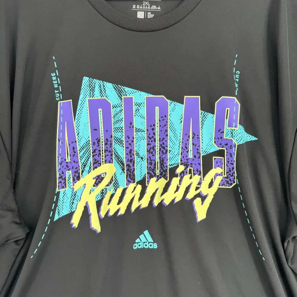 Adidas Running‎ Cut Here Graphic T-Shirt Mens 2XL Black Athletic RARE